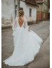 Deep V Neck Ivory Lace Tulle Romantic Wedding Dress Deep V Neck Ivory Lace Tulle Romantic Wedding Dress